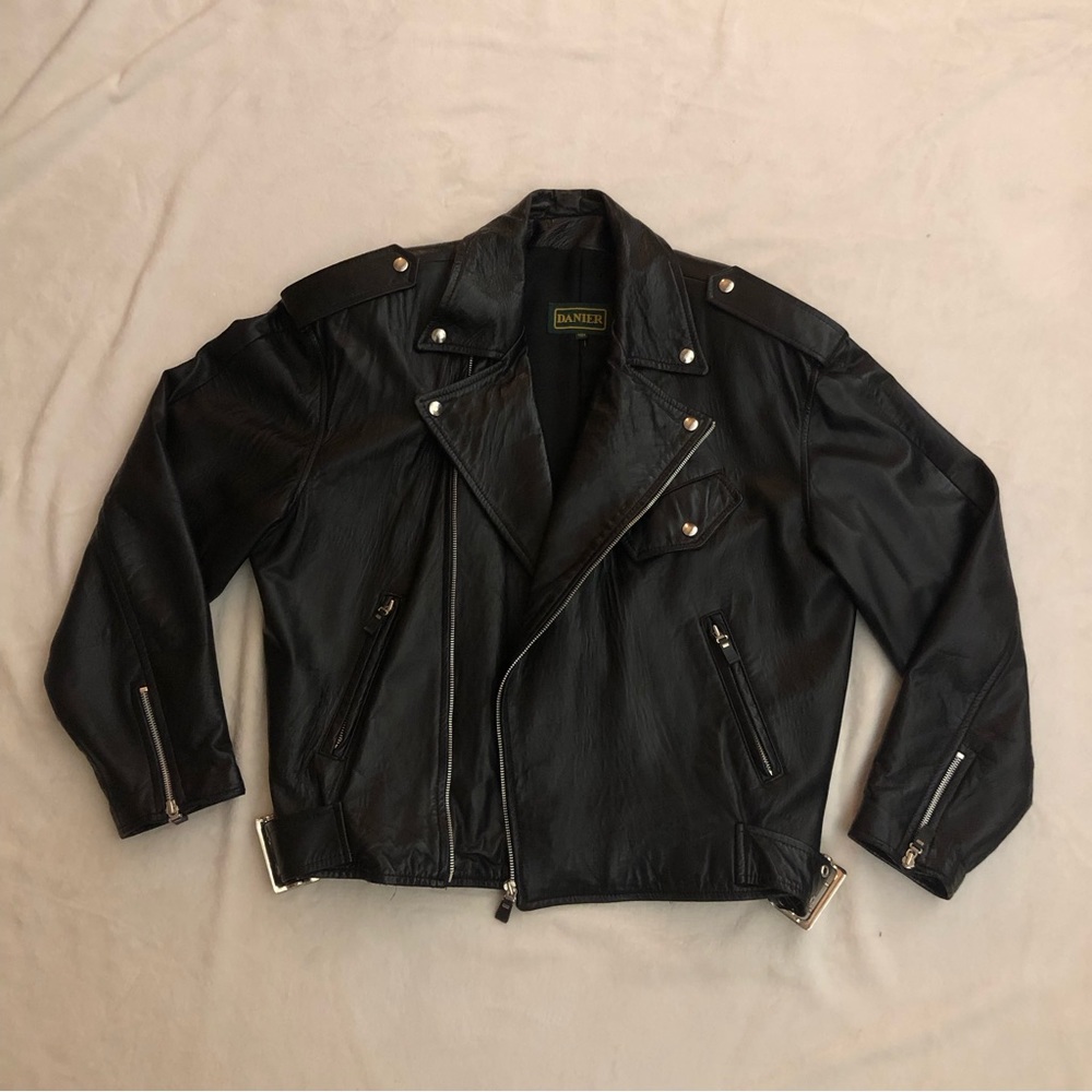 DANIER mens real leather moto biker jacket coat size medium